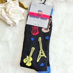 New with tags Men's Guitar Pattern Socks - Black and Blue multicolored